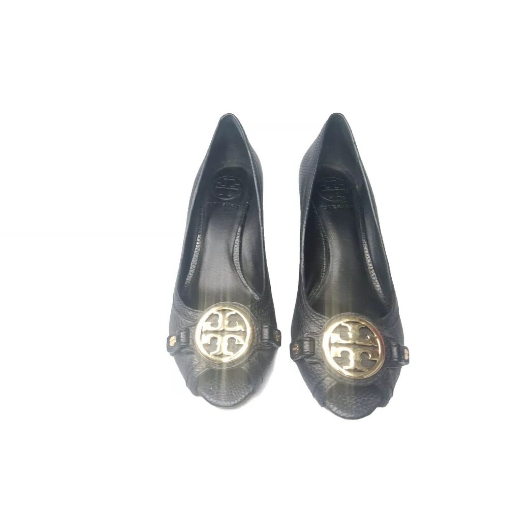 Tory Burch Black Leather Sally Wedge Pumps Women's Shoes Size 6.5 M
